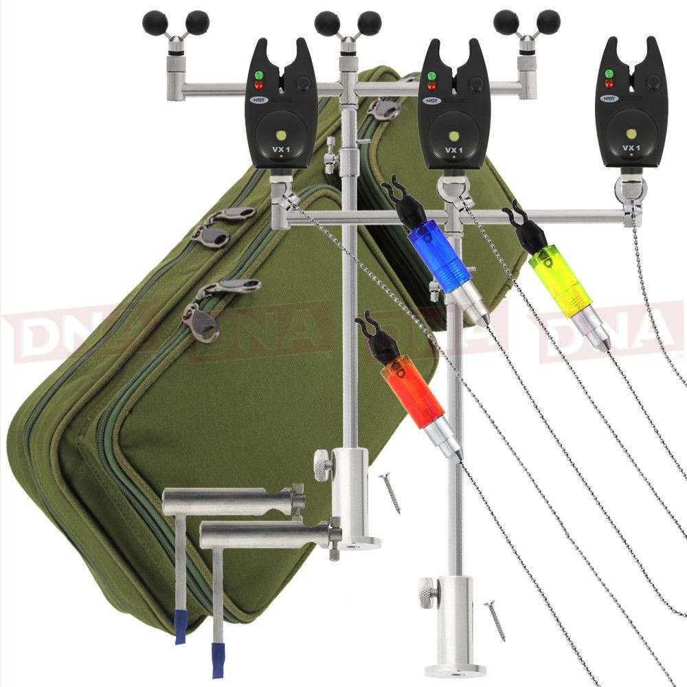 Carp Fishing Stainless Bank Stick Set 3 Rod Buzz Bars Indicators Alarms /& Rests