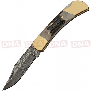 Damascus DM1257SG Stag Lockback Knife Open