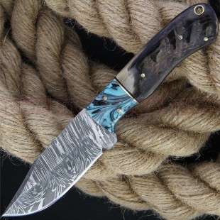 Damascus DM1273 Hunter Ram's Horn Fixed Blade Knife