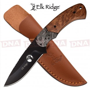 Elk Ridge Black Pakkawood Fixed Blade - Brown