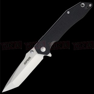 Sanrenmu SRMK922 Linerlock Tanto Point Knife Open on Black