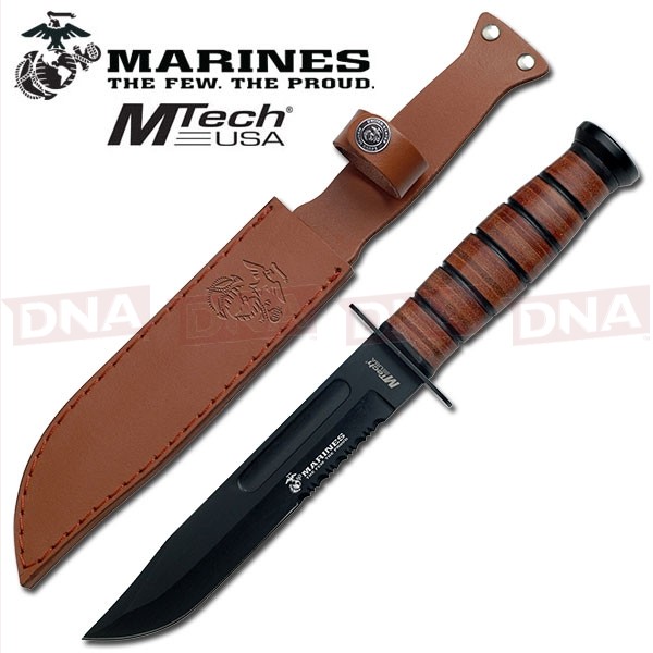 MTech Mil Spec Tactical Knife - Leather Part Serrated