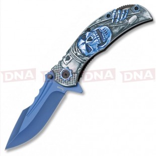 Albainox 3D 18606 Blue Skull Liner Lock Pocket Knife