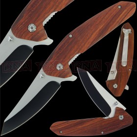 K-LK-090 Classic Style Lock Knife Wooden Handle with Two-Tone Blade