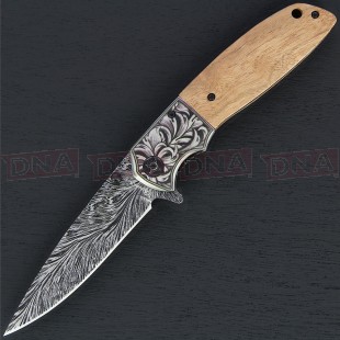 Albainox Feather 18284 Faux Damascus Liner Lock Pocket Knife
