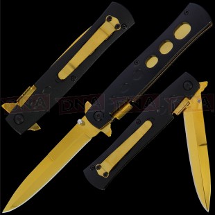 GOL-963GD Italian Godfather Style Stiletto Folding Knife - Gold