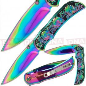 Rainbow Skull Lock Knife