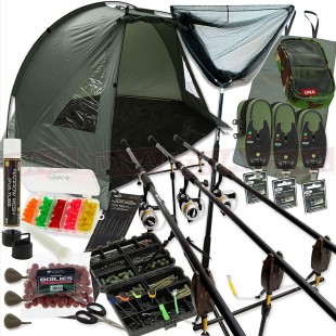 Carp Fishing Set with Shelter Rods Reels Alarms Net & Tackle