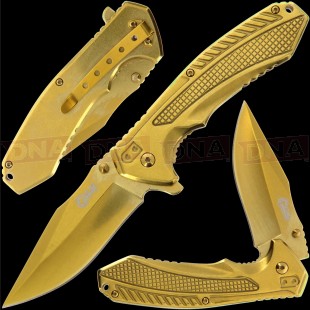 Golan GOL-534GD Gold Anodised Folding Knife with Steel Handle