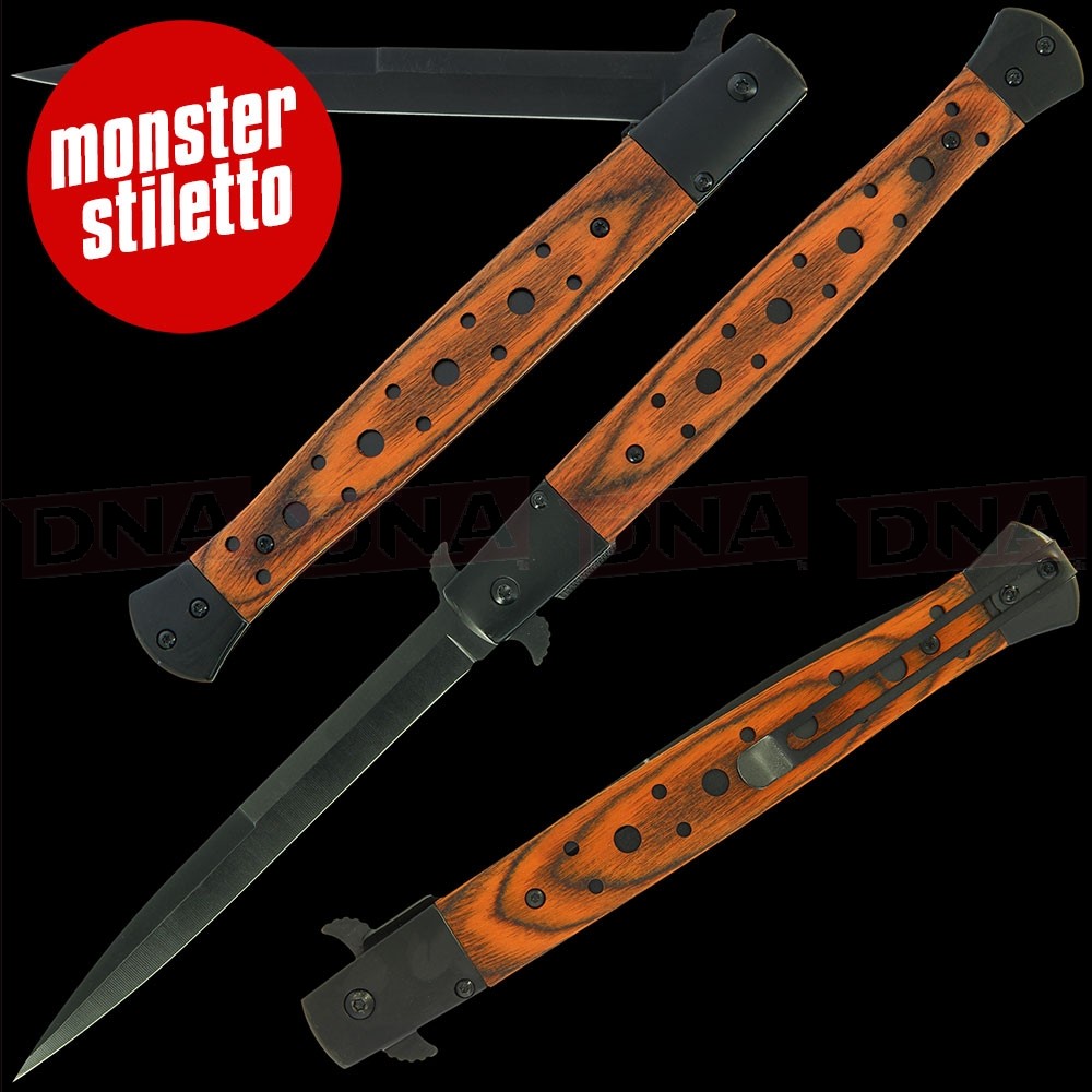 Golan Monster Stiletto Folding Knife - Pakkawood Handle 